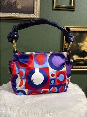 Coach Madison Scarf Satin Graphic Op Art Resort Small Handbag